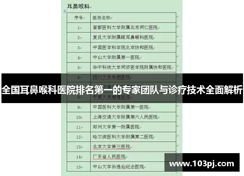 全国耳鼻喉科医院排名第一的专家团队与诊疗技术全面解析